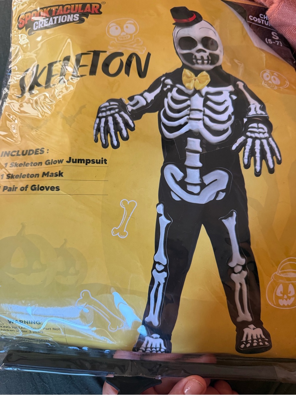 Kids Black Skeleton Glow Jumpsuit Costume